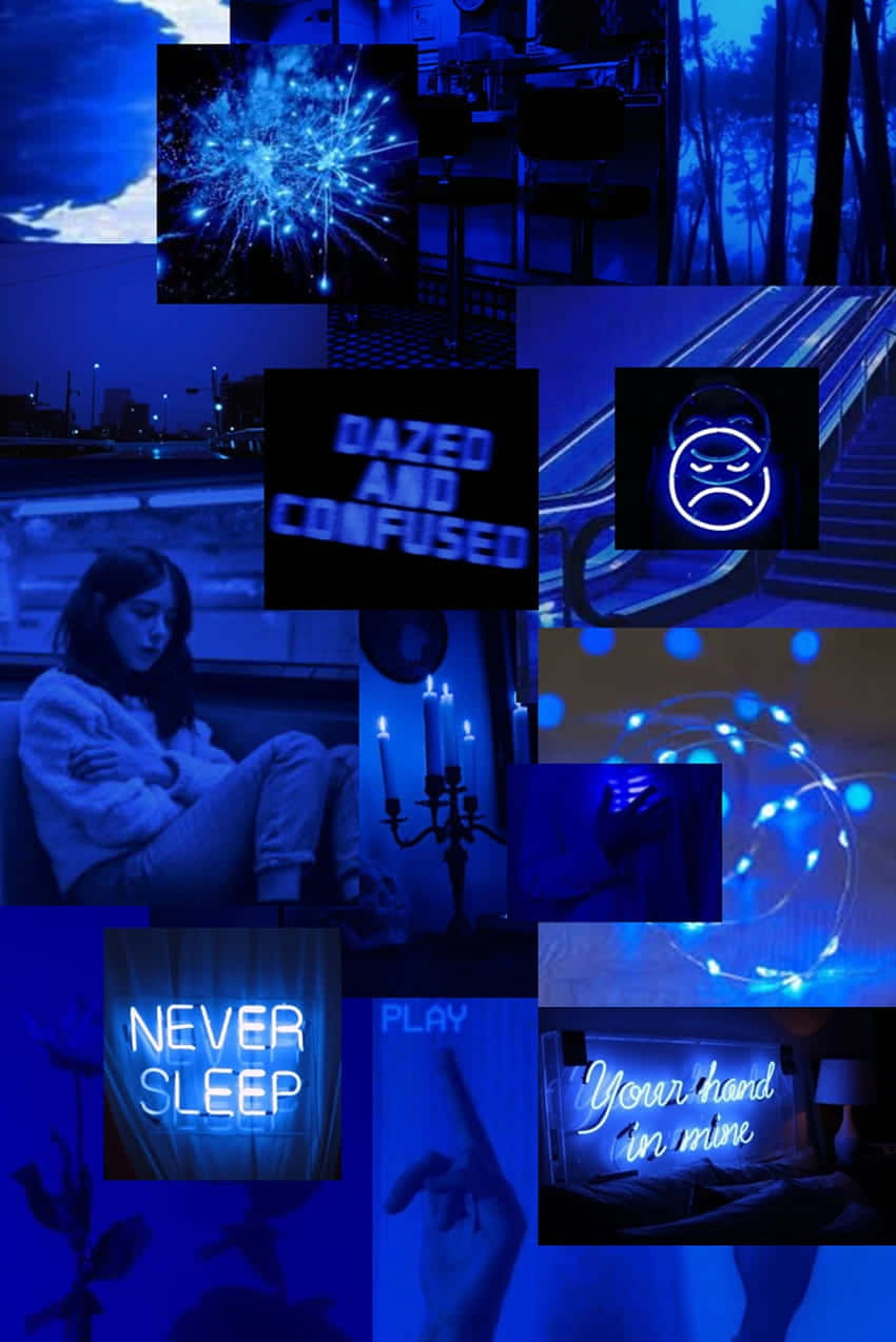 Neon Blue Collage Aesthetic Wallpaper