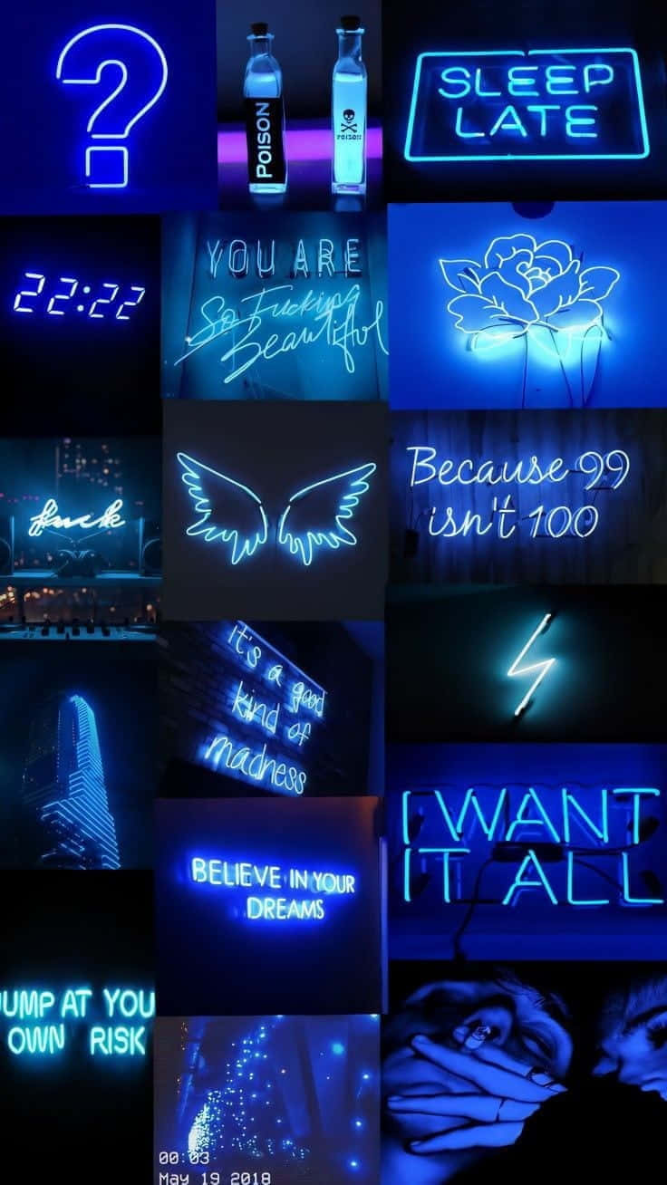 Neon_ Blue_ Motivational_ Collage Wallpaper