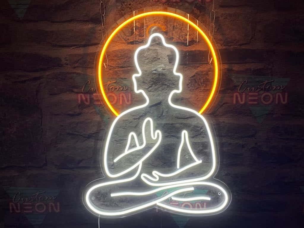 Neon Buddha Halo Sign Wallpaper