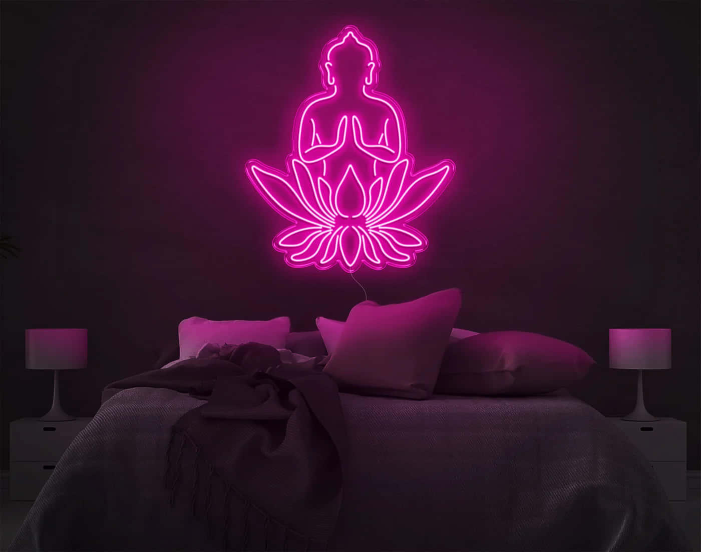 Neon Buddha Lotus Bedroom Decor Wallpaper