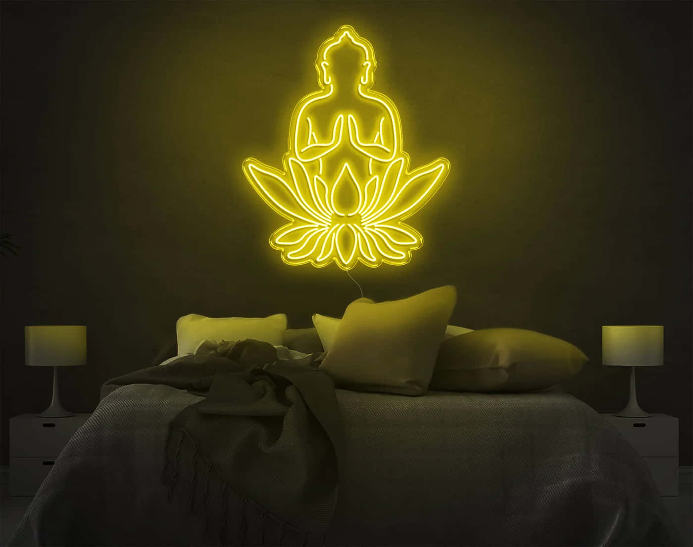 Neon Buddha Lotus Decoration Wallpaper