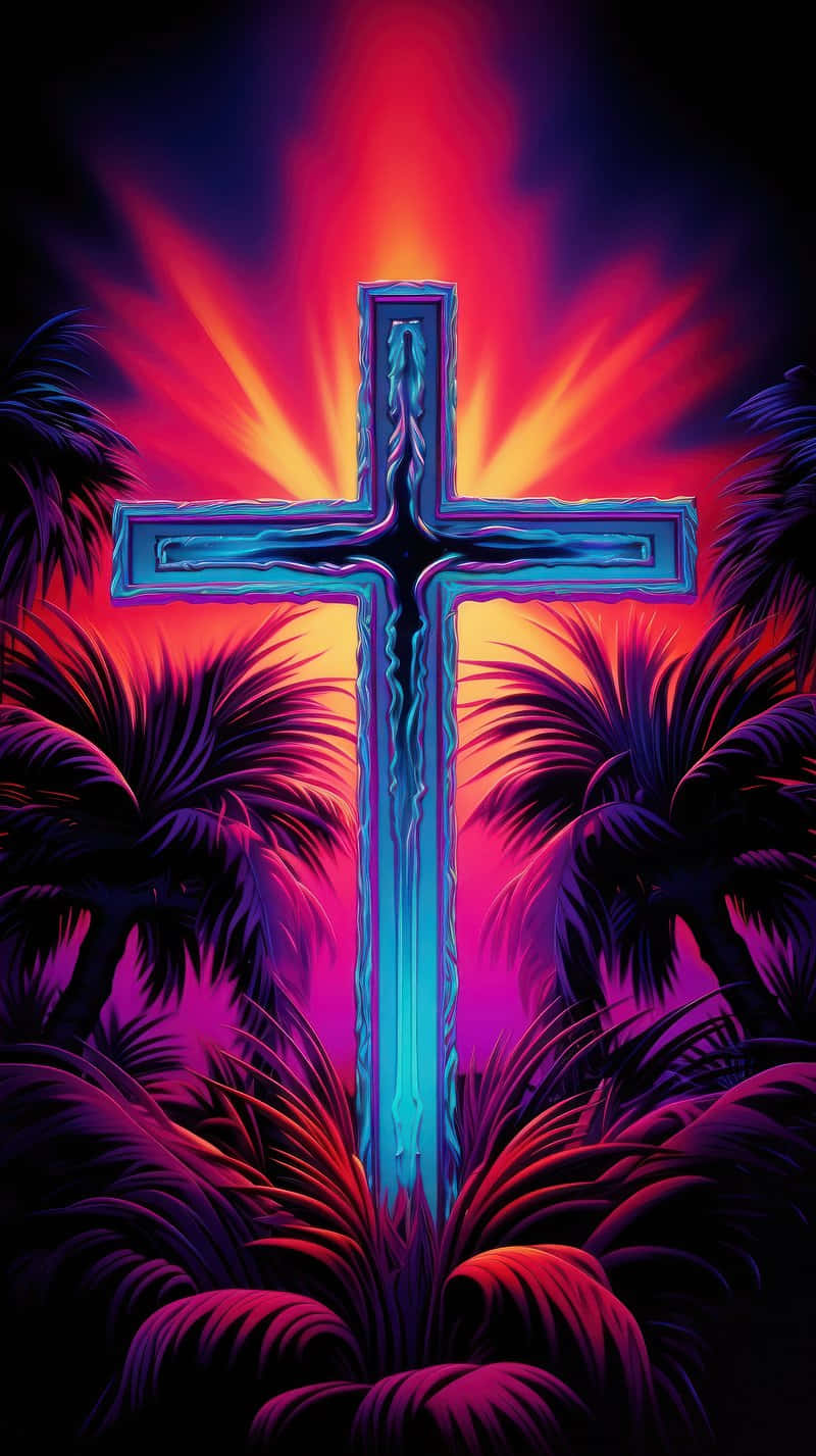 Neon Cross Tropical Backdrop Wallpaper