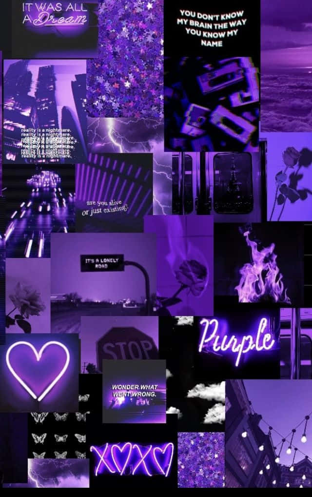 Neon Dark Purple Aesthetic Collage Wallpaper