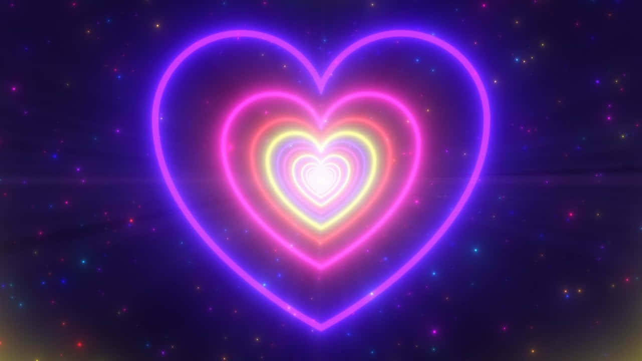 Neon Heart Lights Abstract Wallpaper