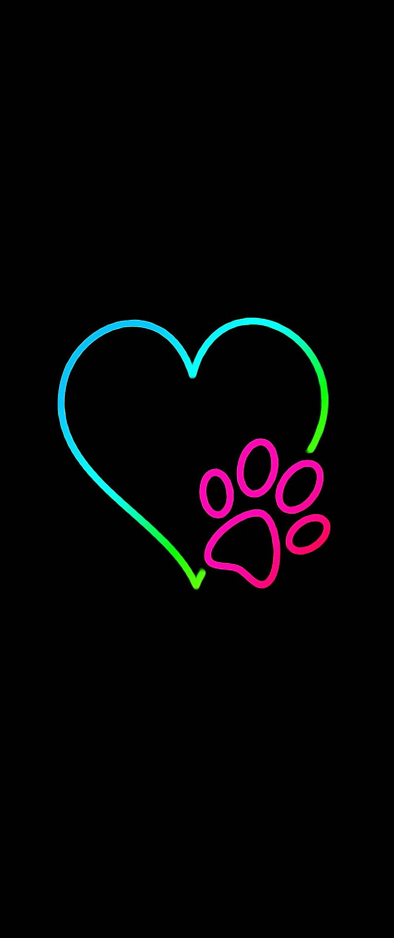 Neon Heart Paw Print Wallpaper