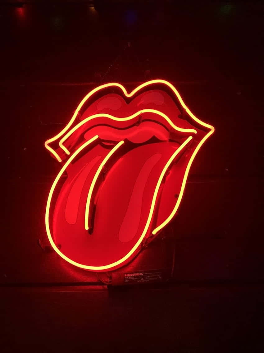 Neon Lips Sign Red Glow Wallpaper