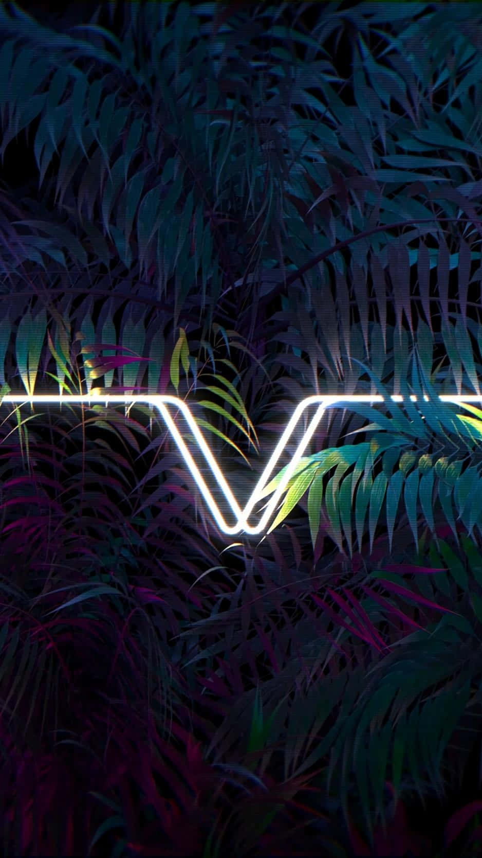 Neon Lit Tropical Foliage Wallpaper