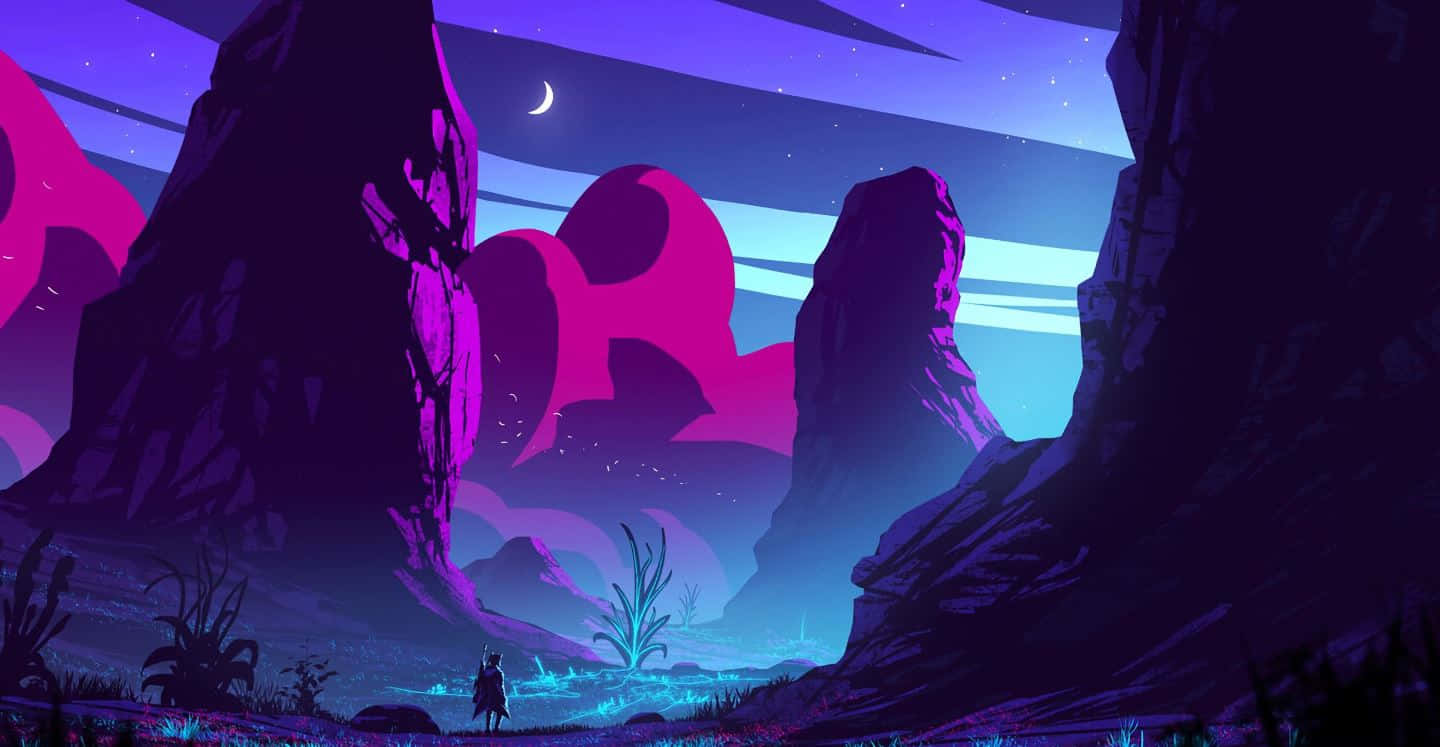 Neon_ Night_ Valley_ Landscape Wallpaper