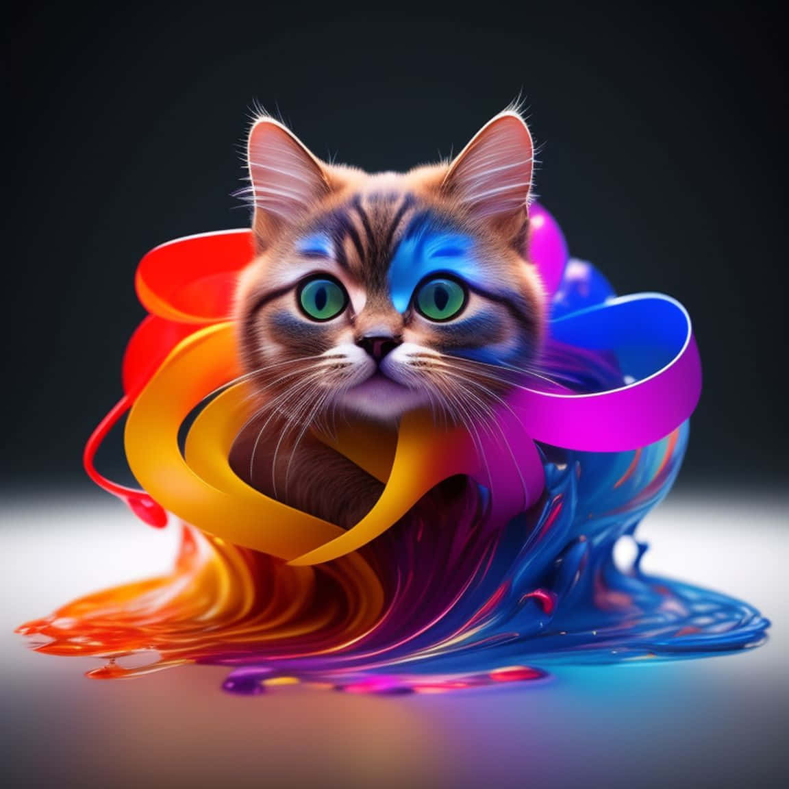 Neon Paint Splashed Cat Wallpaper