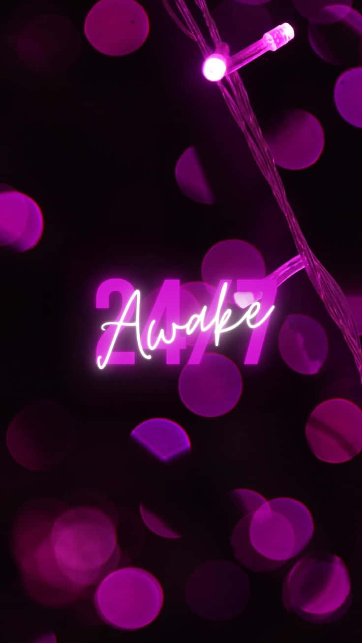 Neon Pink Awake Sign Bokeh Background Wallpaper