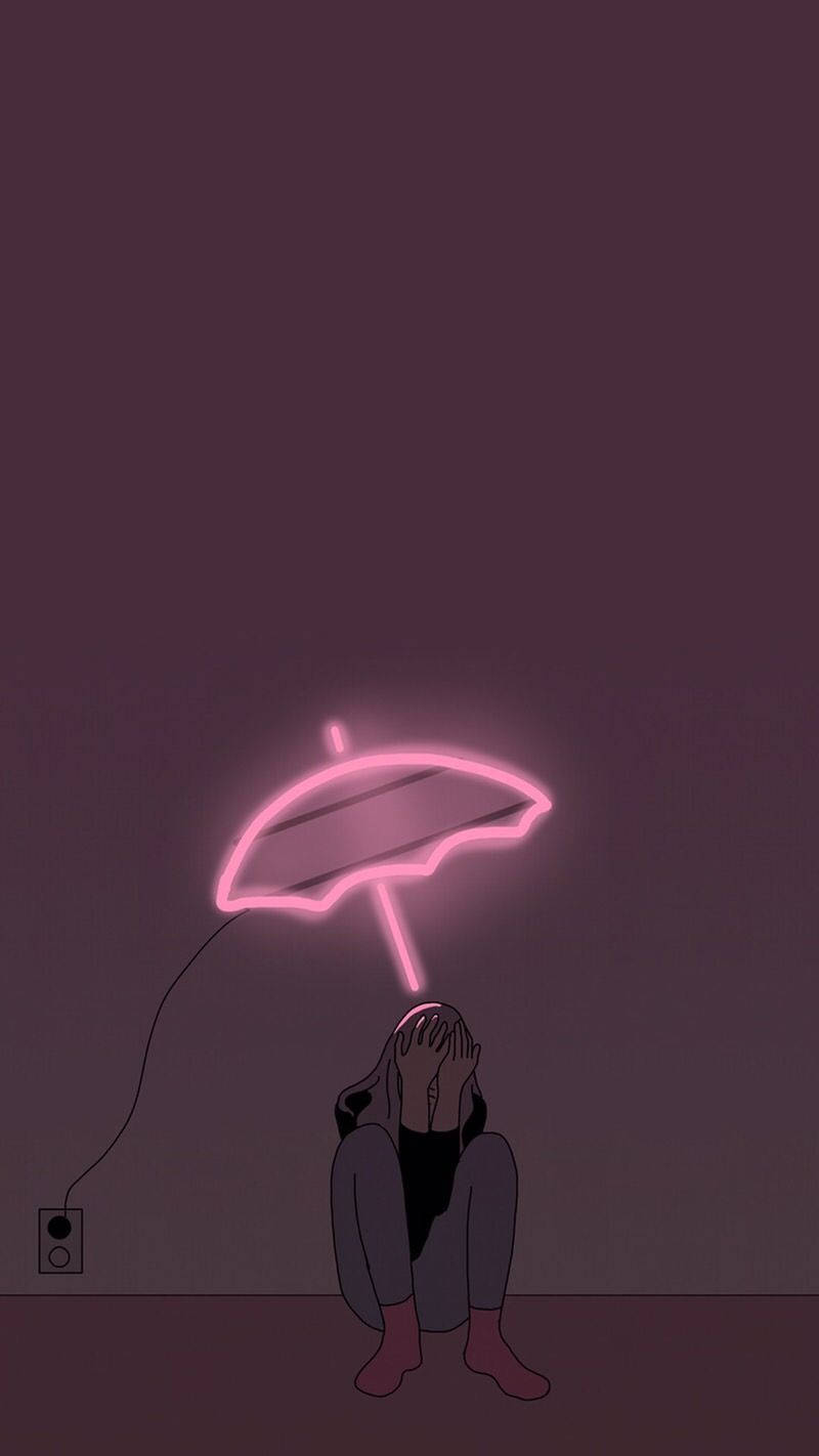 Neon Pink Umbrella Girl Aesthetic Wallpaper