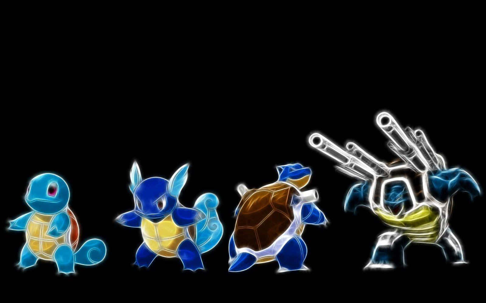 Neon Pokemon Evolution Squirtle Wartortle Blastoise Wallpaper