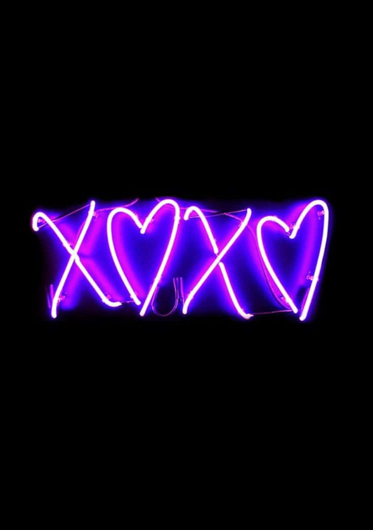 Neon Purple Hearts Love Sign Wallpaper