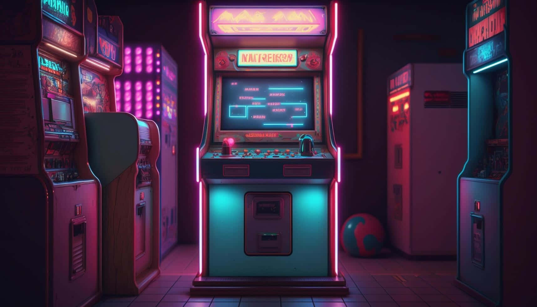 Neon Retro Arcade Room Wallpaper