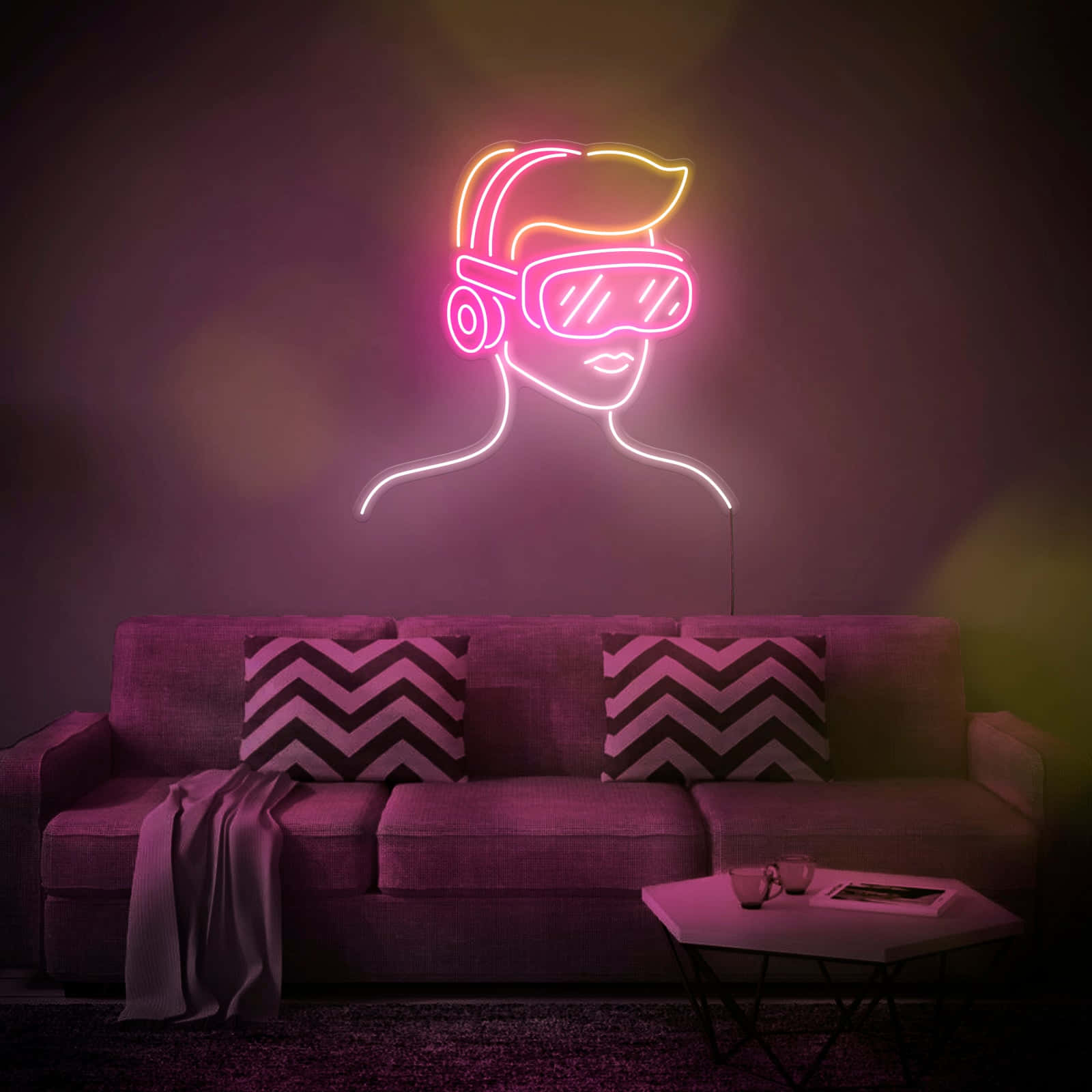 Neon V R Experience Living Room Wallpaper