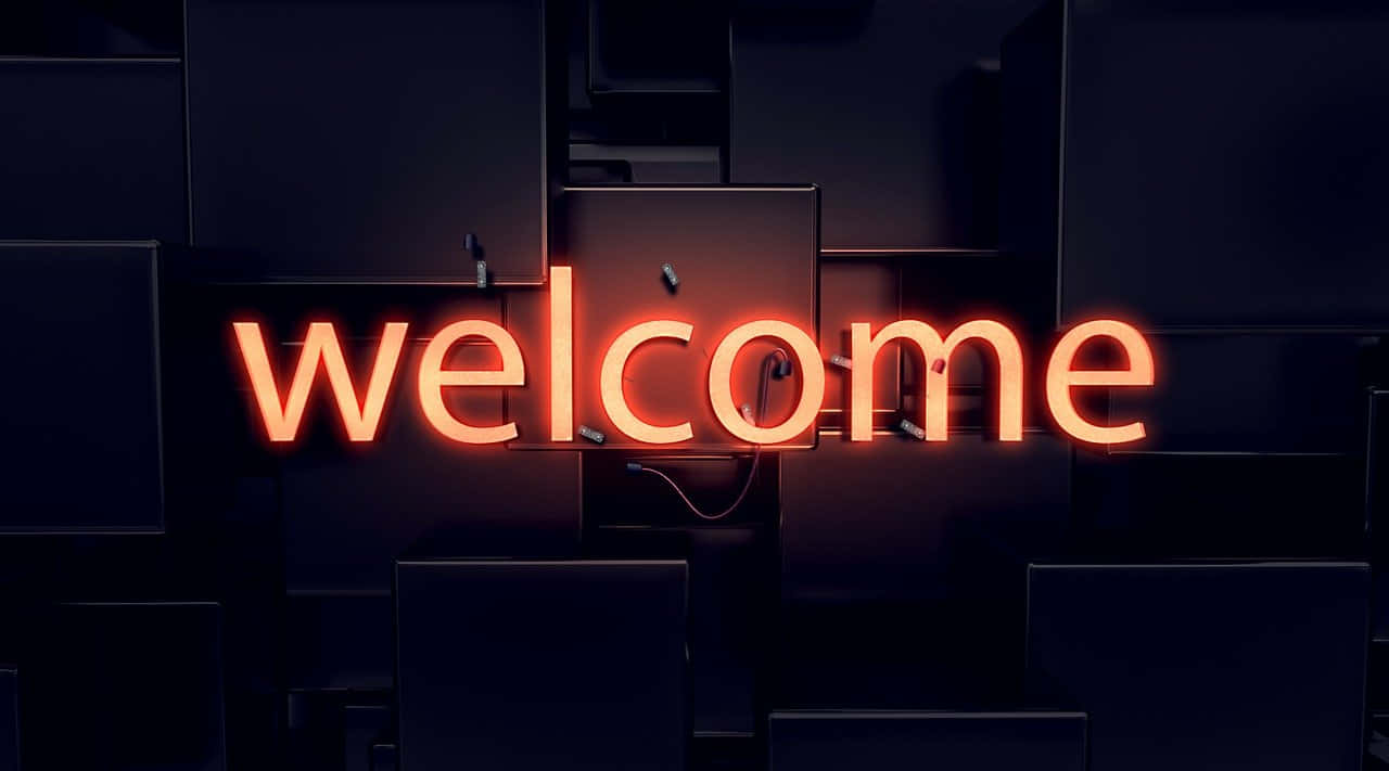 Neon Welcome Sign Gaming Setup Wallpaper