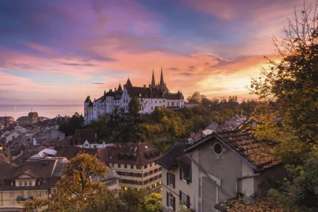 Neuchatel Castle Sunset View Wallpaper