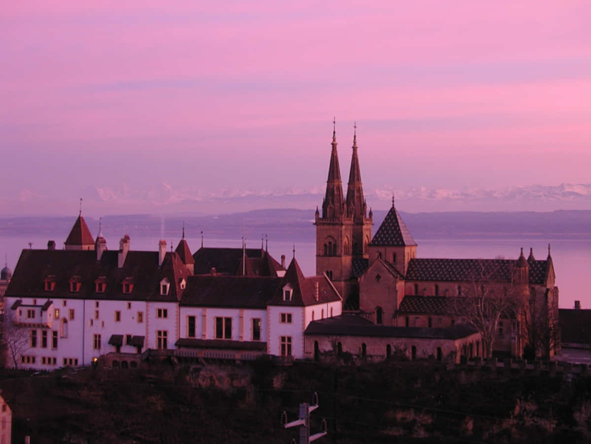 Neuchatel Castleand Lakeat Dusk Wallpaper