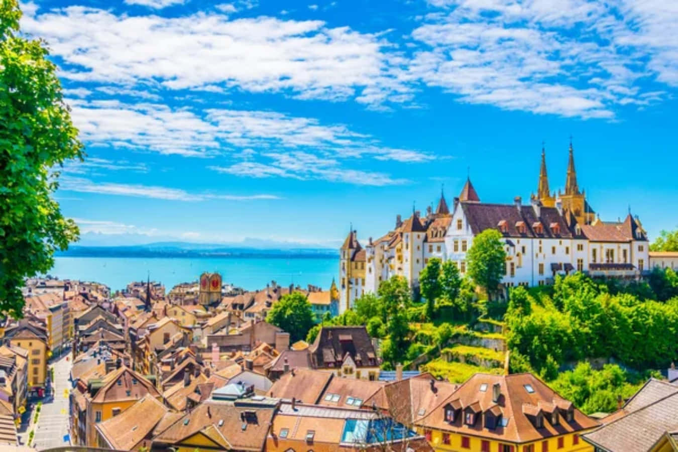 Neuchatel Cityscapeand Castle Switzerland Wallpaper