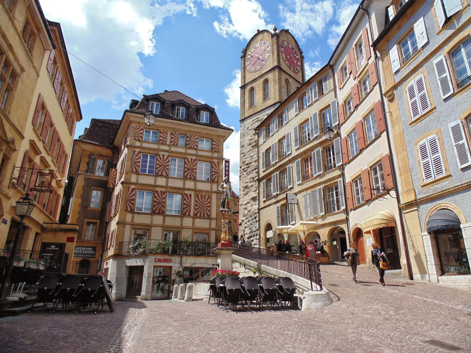 Neuchatel Historic City Center Clock Tower Wallpaper