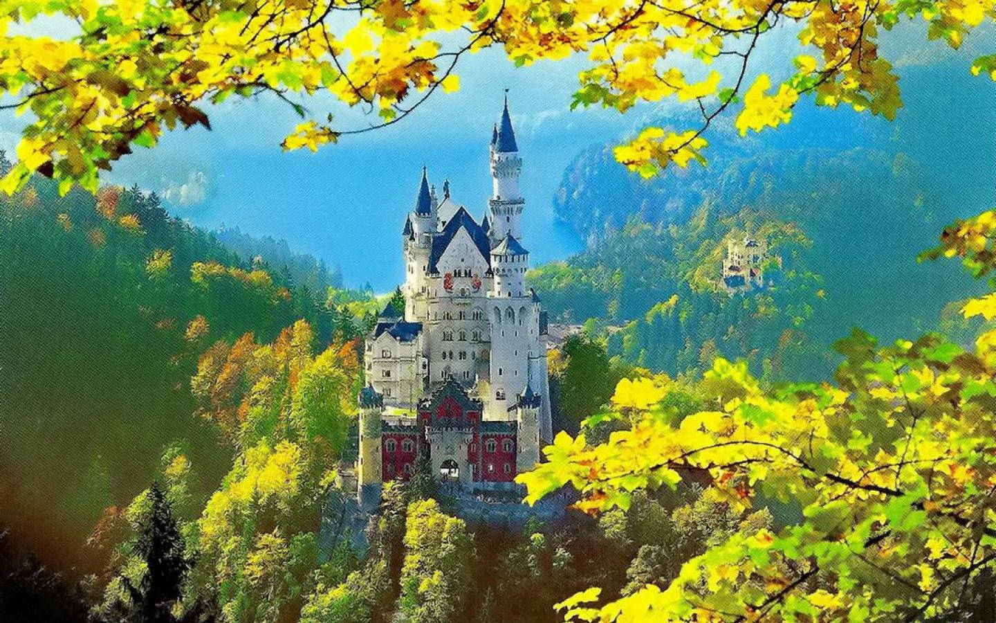 Neuschwanstein Castle Yellow Leaves Wallpaper