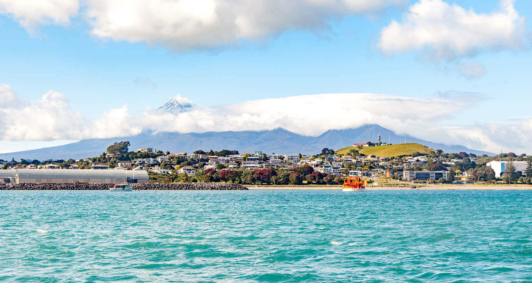 New Plymouth Coastlinewith Mount Taranaki Wallpaper