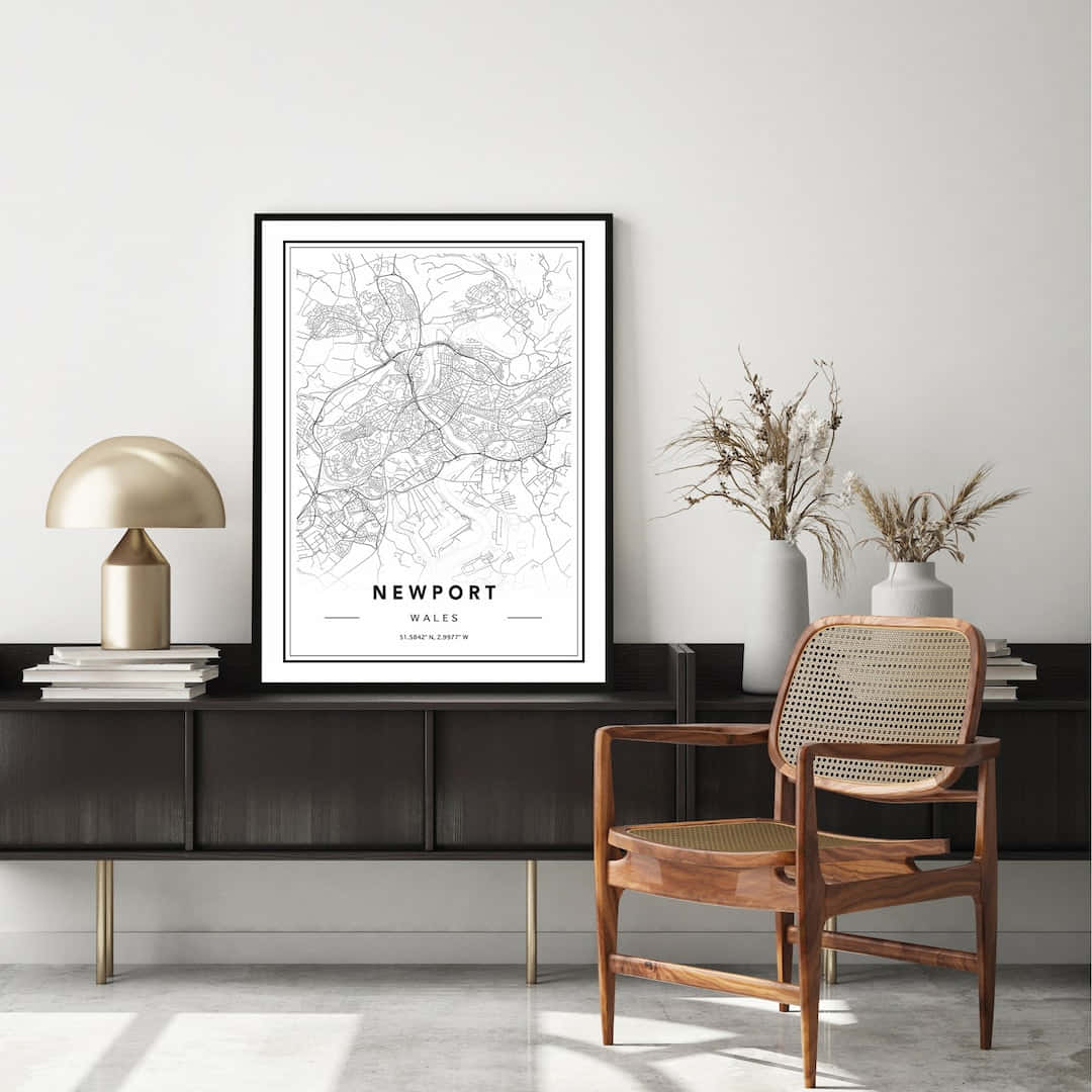 Newport Map Art Interior Design Wallpaper