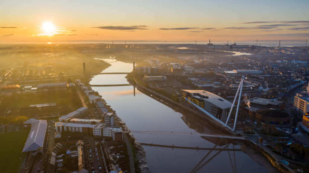 Newport Sunset Aerial View Wallpaper