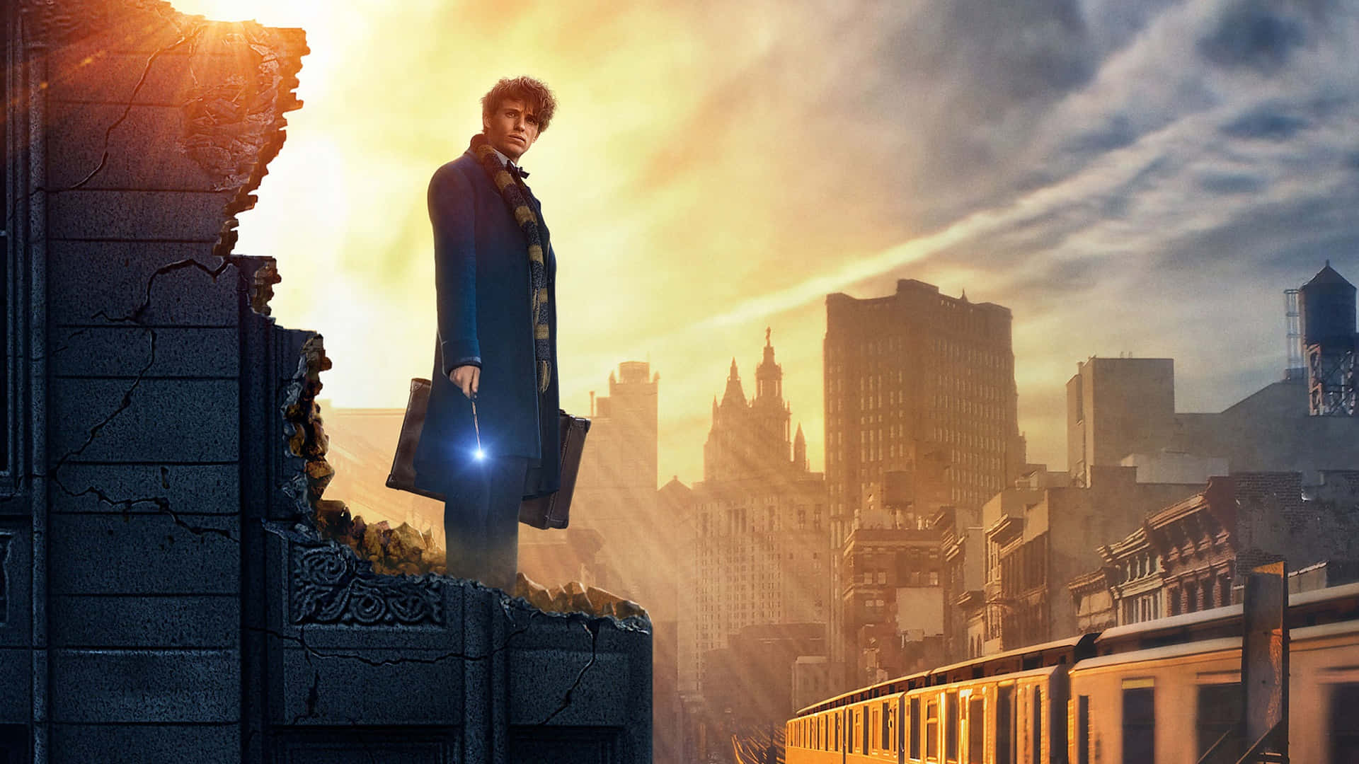 Newt Scamander With Magical Creatures In Fantastic Beasts Wallpaper