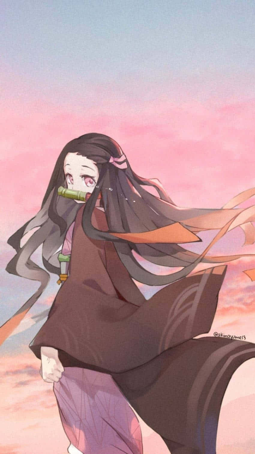 Nezuko Kamado Cute Demon Slayer Pastel Themed Digital Art Wallpaper