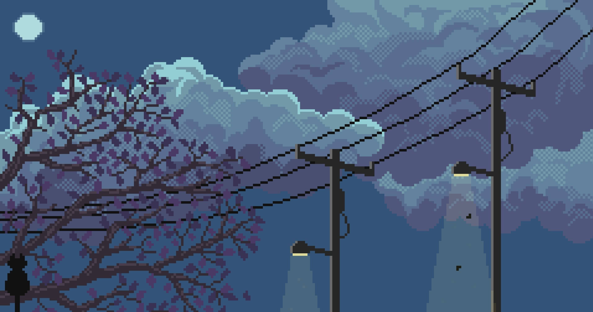 Night Scene And Dense Clouds Aesthetic Pixel Art Hd Wallpaper