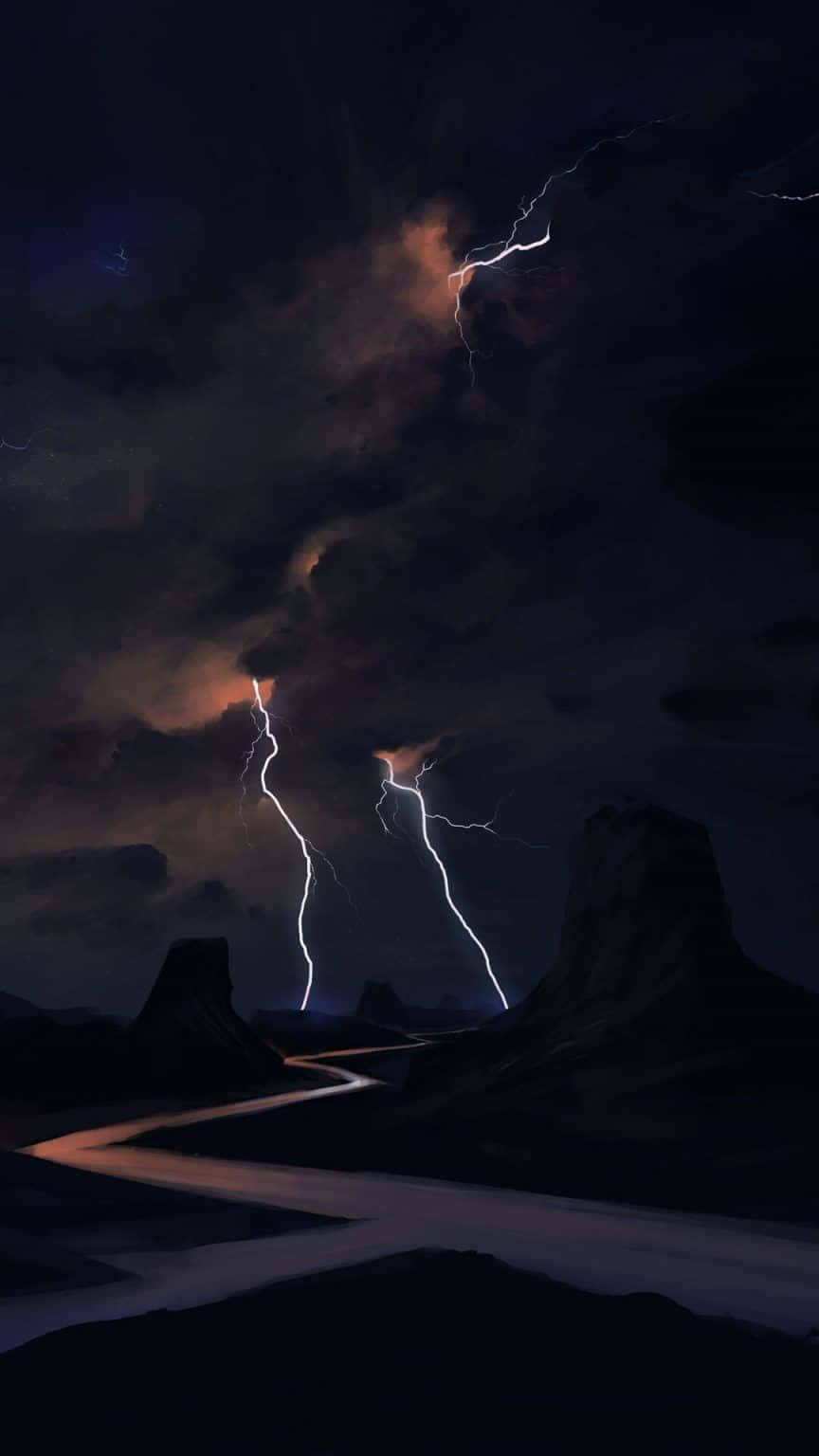 Nighttime Desert Lightning Strike Wallpaper