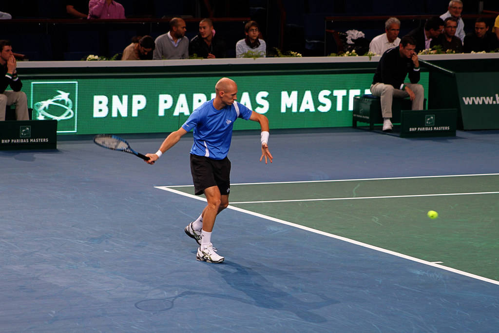 Nikolay Davydenko In Action At Indian Wells Open Wallpaper