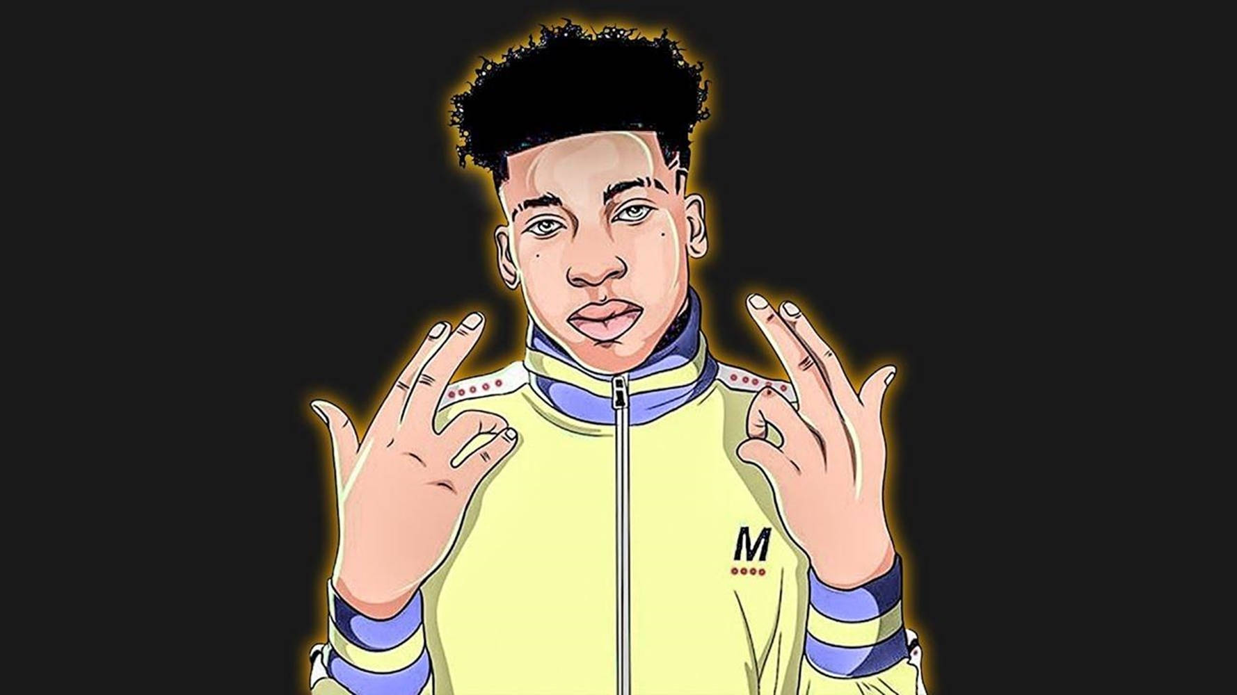 Nle Choppa Cartoon In Yellow Jacket Wallpaper