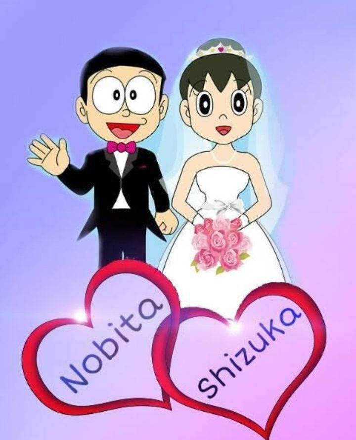 Nobita Shizuka Hd Purple Wedding Wallpaper