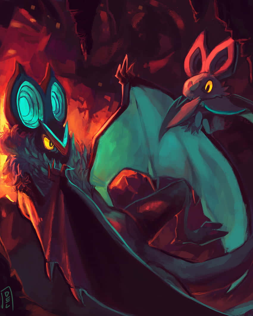 Noibat And Noivern In Fiery Cave Wallpaper