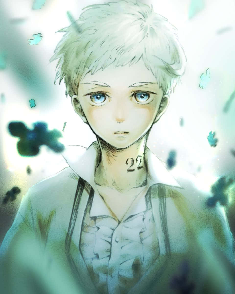 Norman From The Promised Neverland Standing Strong Against A Mysterious Background Wallpaper