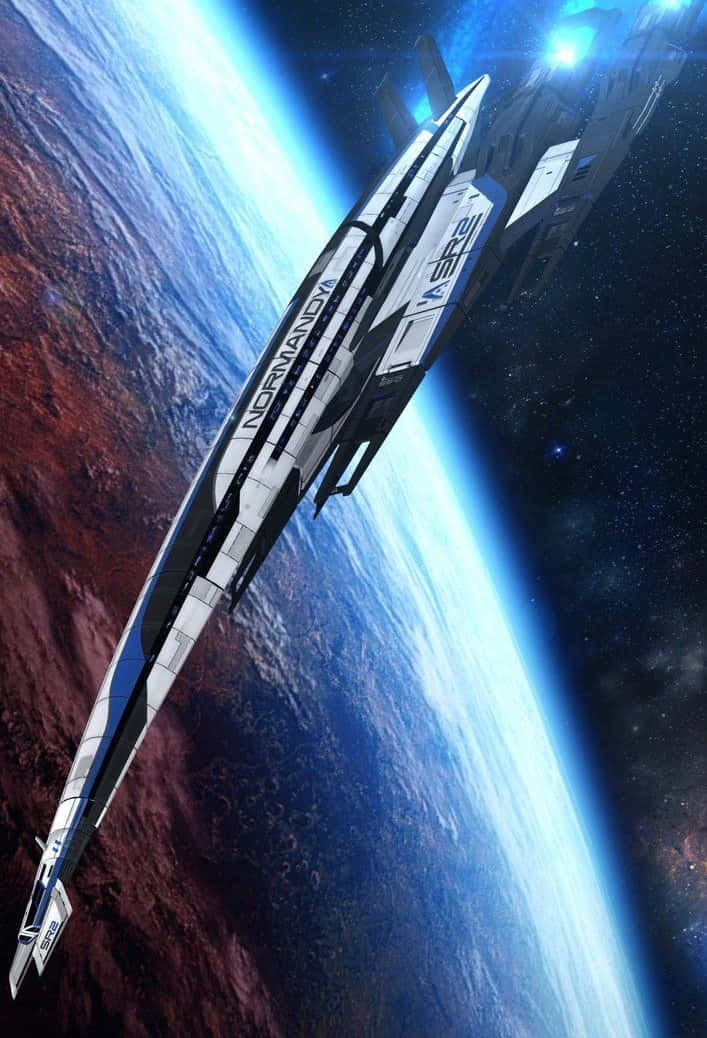 Normandy Sr-2 Spaceship Soaring Through The Cosmos Wallpaper