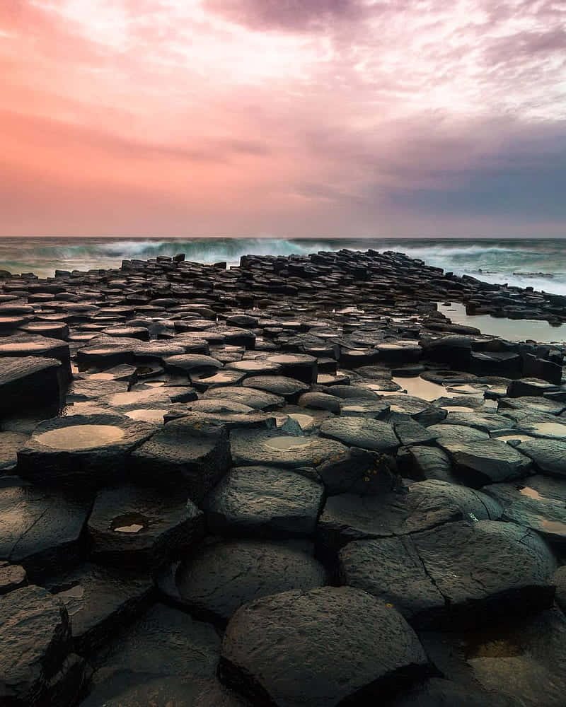 Northern Ireland Giant's Causeway Pink Sky Wallpaper