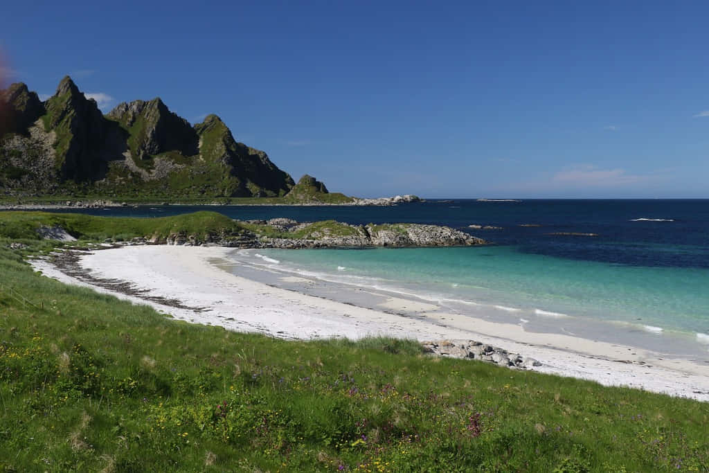 Norwegian Beachwith Mountain Backdrop Wallpaper