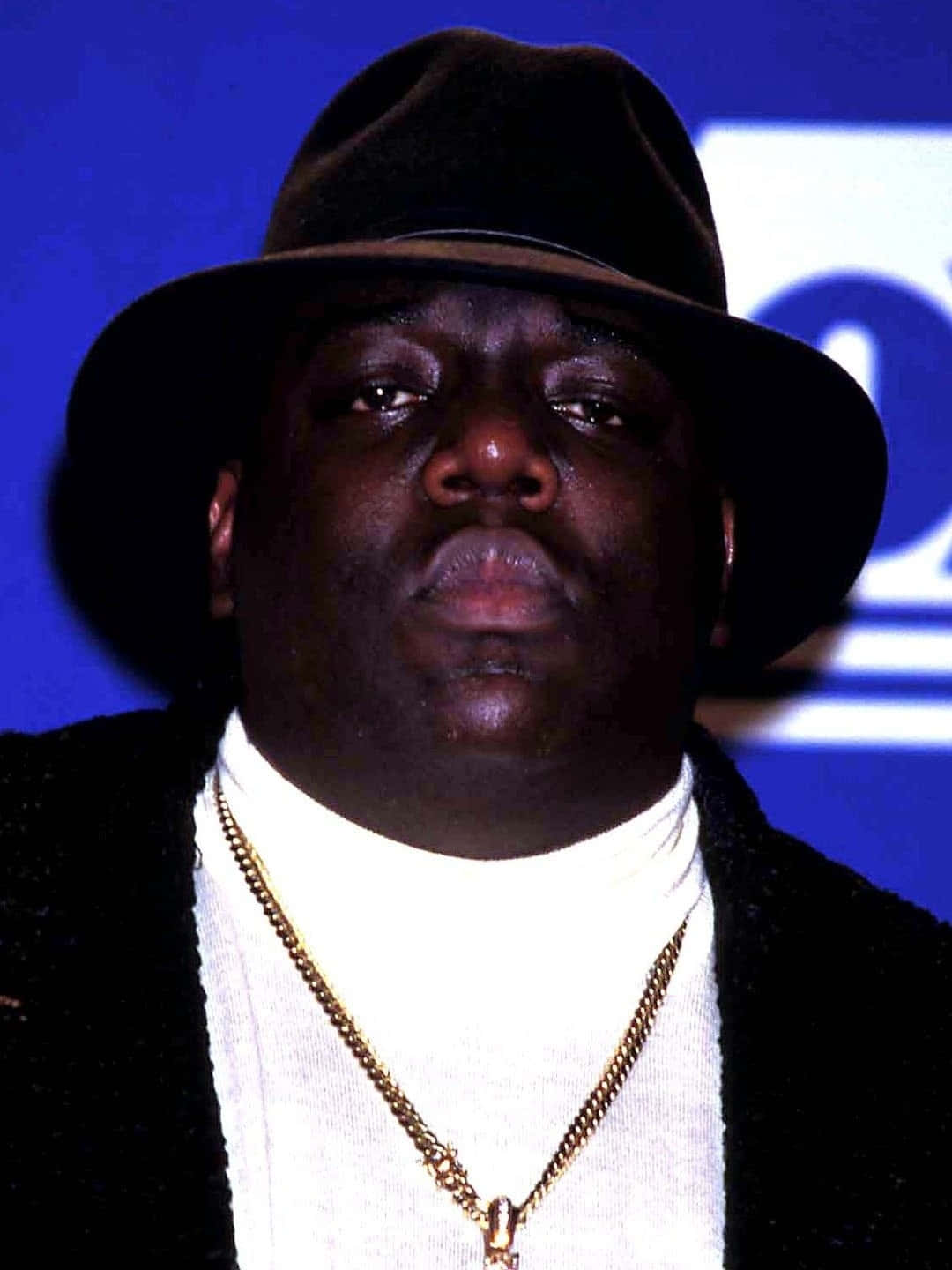 Notorious_ B I G_ Portrait_ Blue_ Background Wallpaper