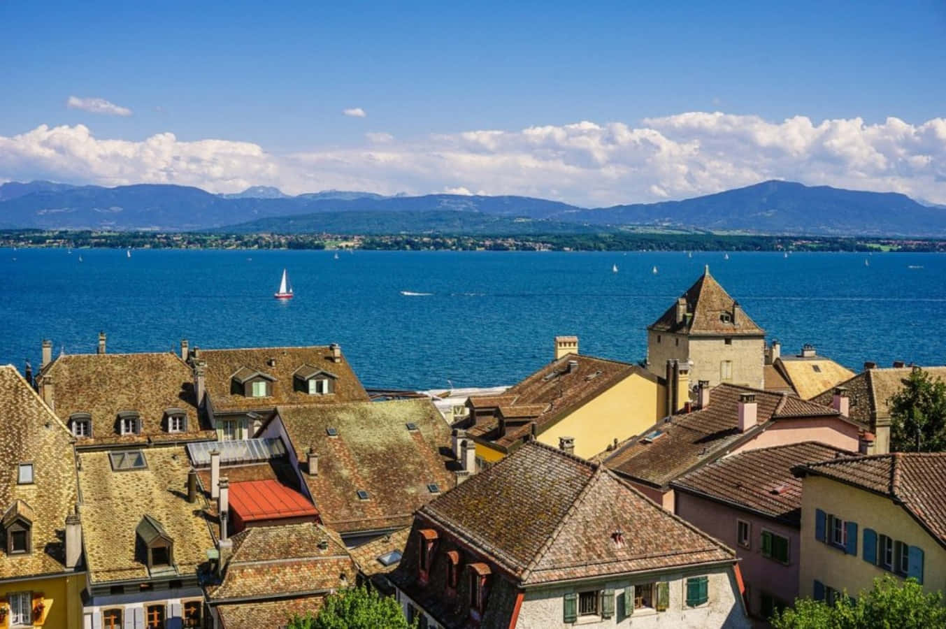 Nyon Lake Geneva View Switzerland Wallpaper