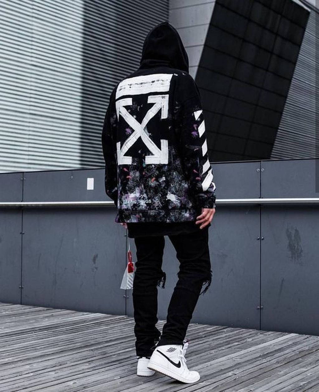 Off White Logo Black Hoodie Wallpaper