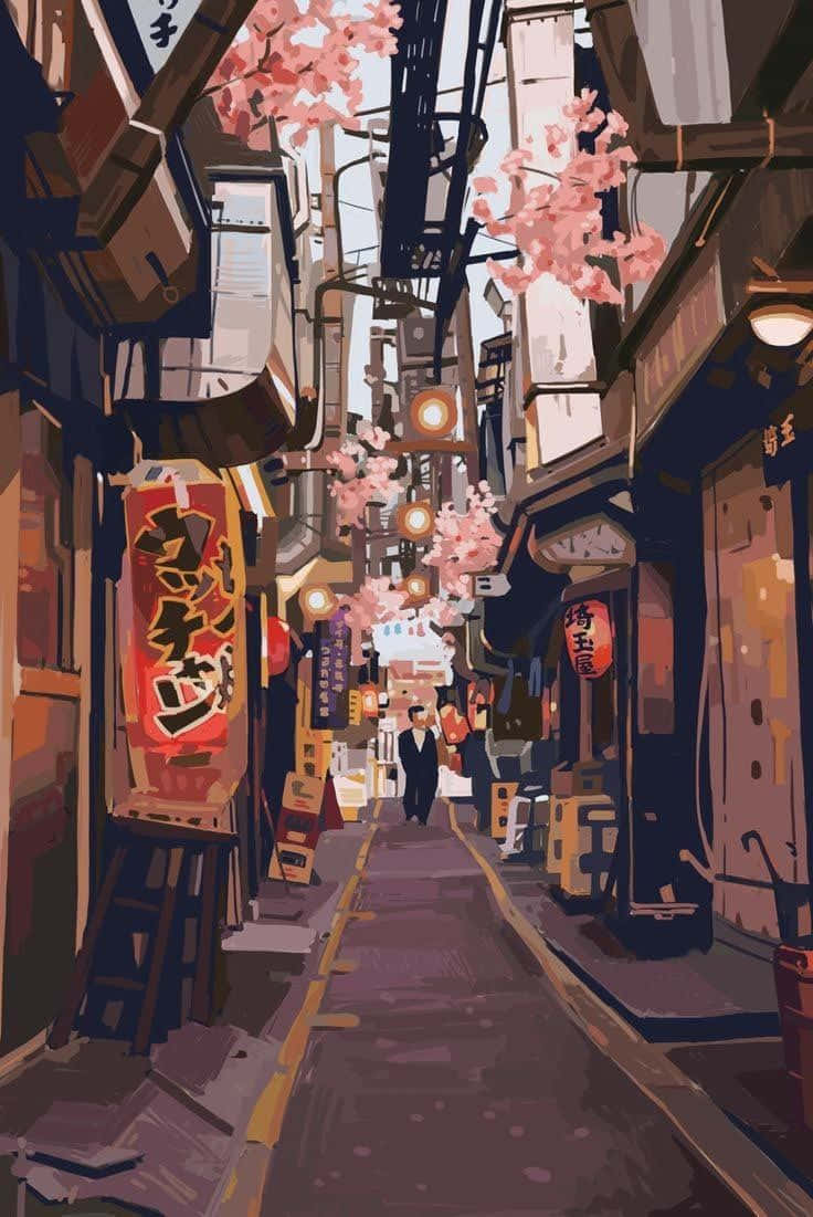 Old Japan Anime Pathway Wallpaper