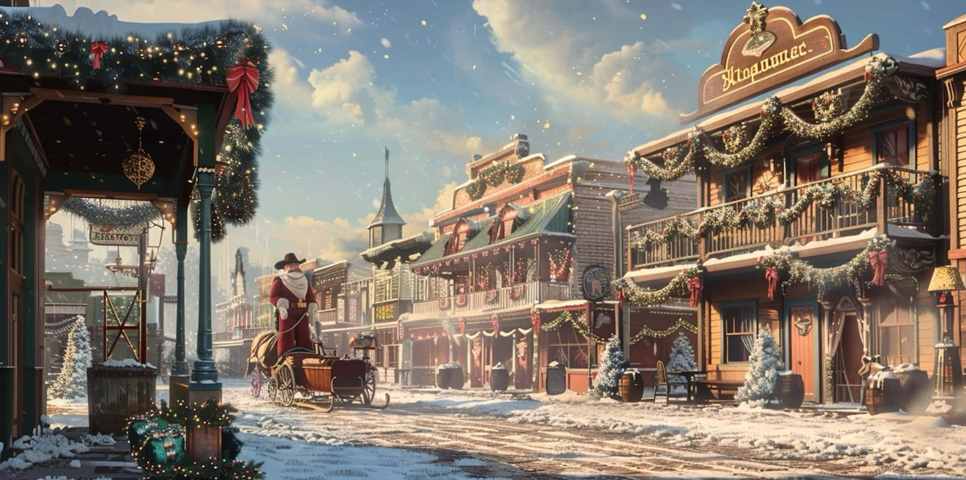 Old Western Christmas Scene Wallpaper