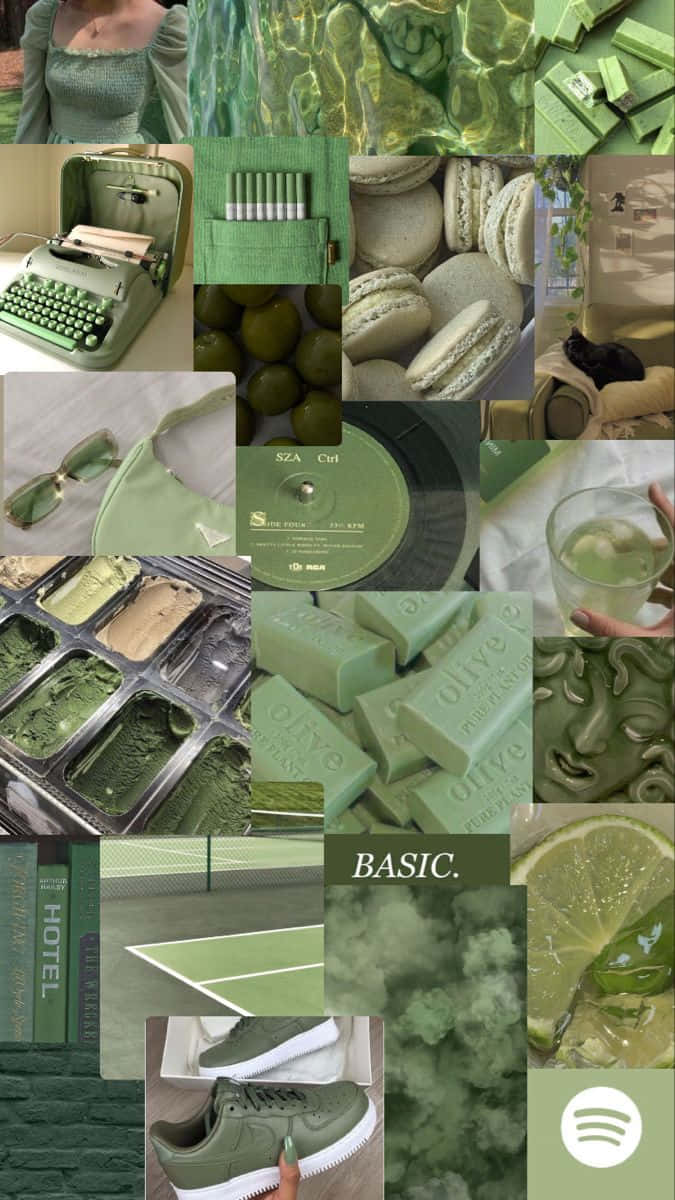 Olive Green Aesthetic Collage Wallpaper