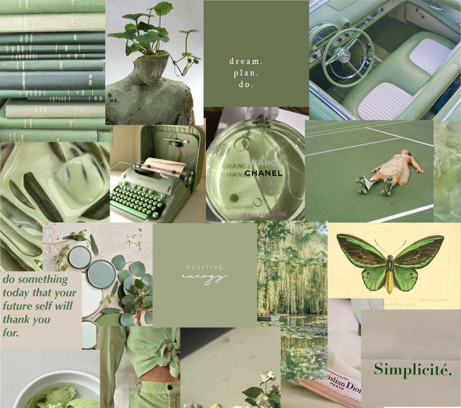 Olive Green Aesthetic Collage Wallpaper