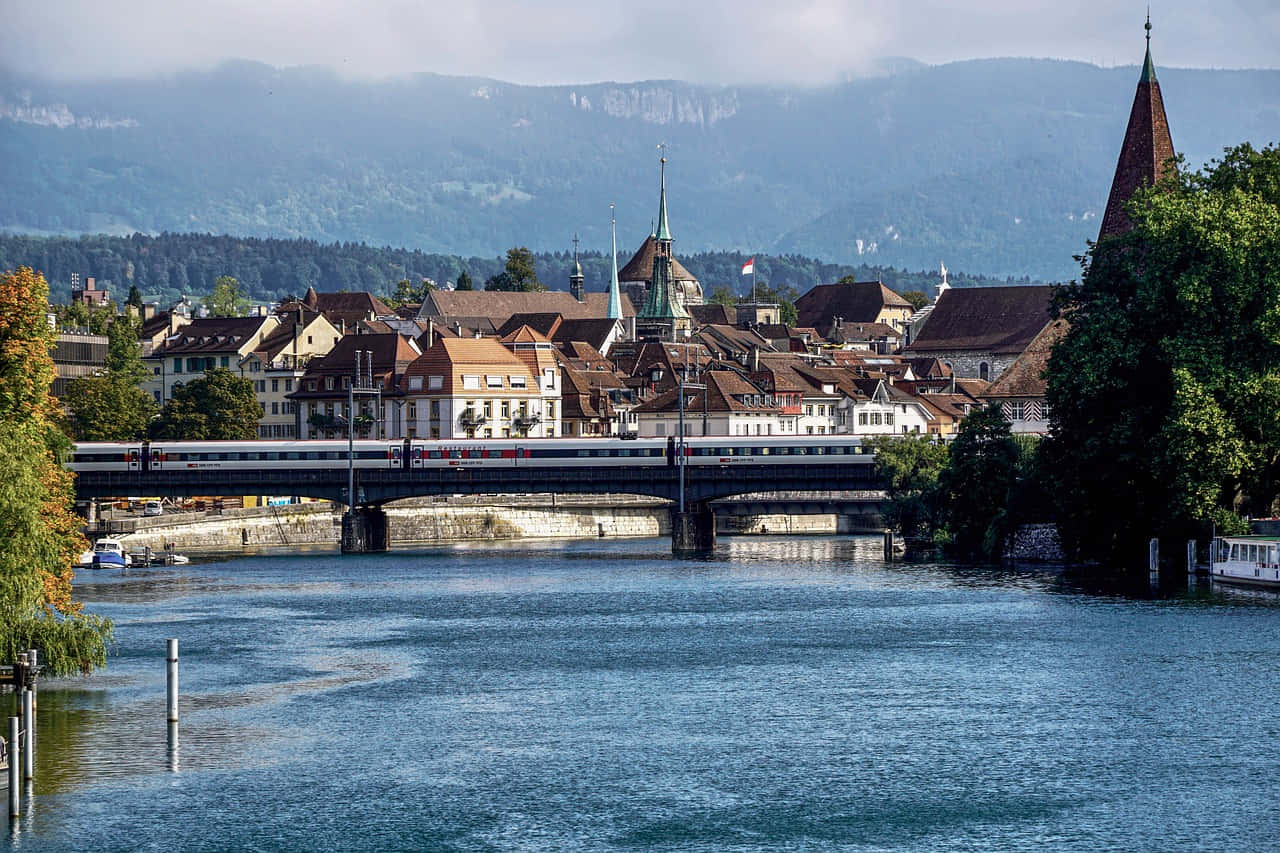 Olten Switzerland River Town View Wallpaper