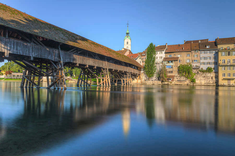 Olten Wooden Bridgeand Cityscape Wallpaper