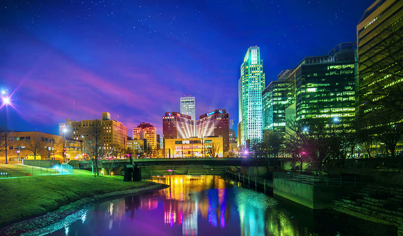 Omaha Skyline Night Reflection Wallpaper